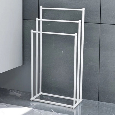  - 3 Tier Freestanding Towel Rail Stand White Bathroom Storage Rack