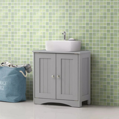  - Grey Under Sink Basin Cabinet Bathroom Storage Cupboard Vanity Unit