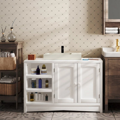  - White 2 Door Under Sink Cabinet Basin Vanity Storage Cupboard