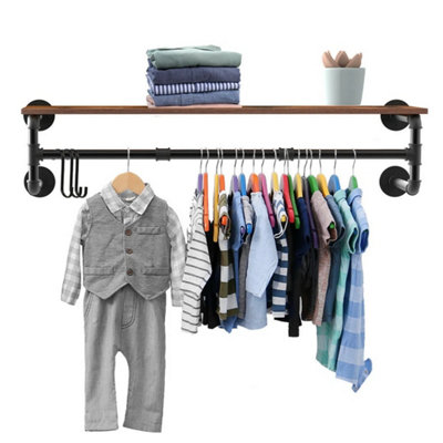  - 100Cm Wall Mounted Clothes Rail Garment Hanging Rack With Shelf