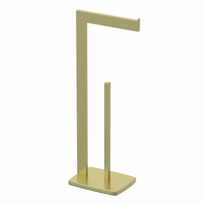 Brushed Brass Freestanding Toilet Roll Holder Storage Square Modern Bathroom from B&Q