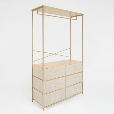  - Beige Cabinet Rail Wardrobe Open Home 6 Drawer Coat Hanger Storage Clothes Organiser