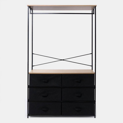  - Black Cabinet Rail Wardrobe Open Home 6 Drawer Coat Hanger Storage Clothes Organiser