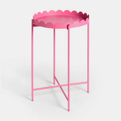  - Bright Pink Scallop Edge Side Table Coffee Tables With Metal Frame