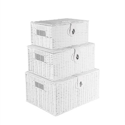 White Resin Wicker Basket Hamper Storage With Lids Set Of 3 from B&Q