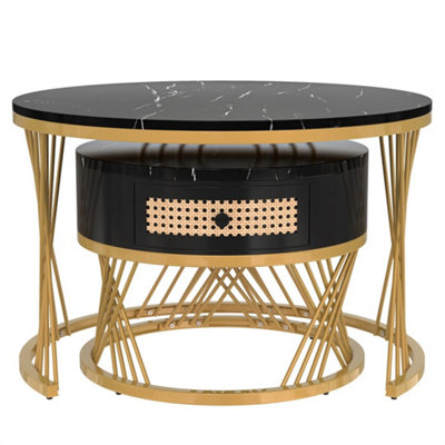 Coffee Table Nesting Set Of 2 Side Table Golden Frame Marble Effects With Drawer from B&Q