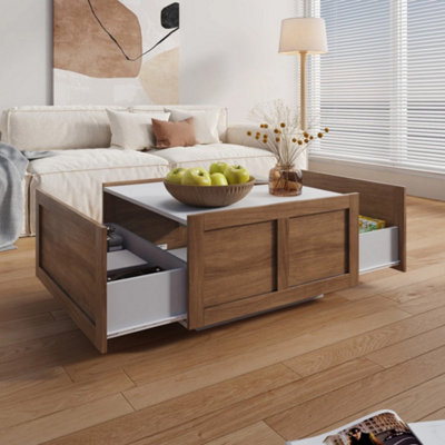 Farmhouse Coffee Table With Storage 2Drawers For Living Room Square Center TableBlack Rustic from B&Q