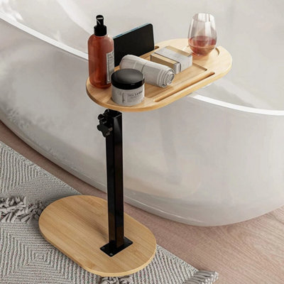  - Wooden Bathtub Tray Table W/ Adjustable Height Side Table Freestanding