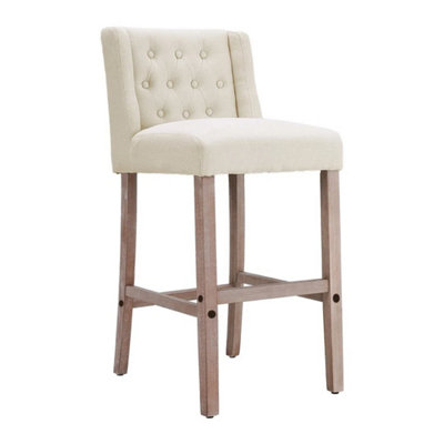  - Set Of 2 Beige Upholstered Breakfast Bar Stools High Wood Legs Kitchen Pub Stool