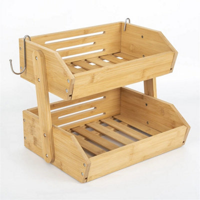 2-Tier Bamboo Storage Rack Kitchen Fruit Vegetable Basket from B&Q