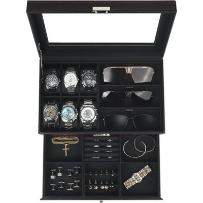  - Multi-Grid Watch Case Glass Jewelry Storage Display Box