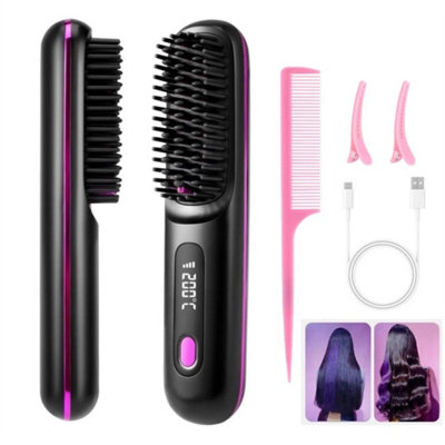 Cordless Hair Straightener Comb Ionic Heated Hair Brush Ceramic from B&Q
