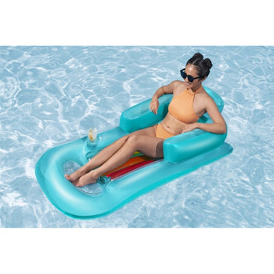 Blue Inflatable Fashion Designer Lounger Float Swimming Pool Bed Mat from B&Q