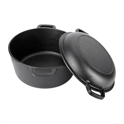 Pre-Seasoned Cast Iron Oven 2In1 Combo Cooker Induction Casserole Pot from B&Q