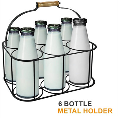 Metal 6 Milk Bottle Holder Tidy Crate Rack Carry Carrier Store Drinks from B&Q