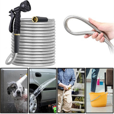100Ft-Stainless Steel Garden Hose Pipe Water Kink-Free With Spray Gun from B&Q