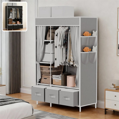 Fabric Canvas Wardrobe With Hanging Rail & Shelving Clothes Storage Cupboard from B&Q