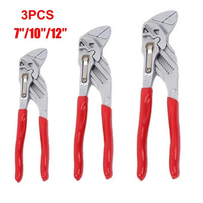 3Pcs(7Inch+10Inch+12Inch)-Adjustable Water Pump Pliers Soft Grip Waterpump Pipe Wrench Plier Steel from B&Q