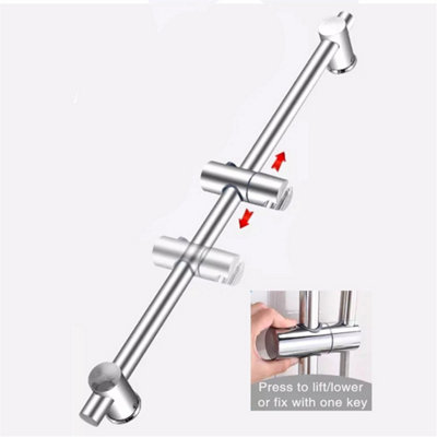  - Stainless Steel Shower Head & Slide Riser Rail & Hose Bracket Kit Adjustable Set