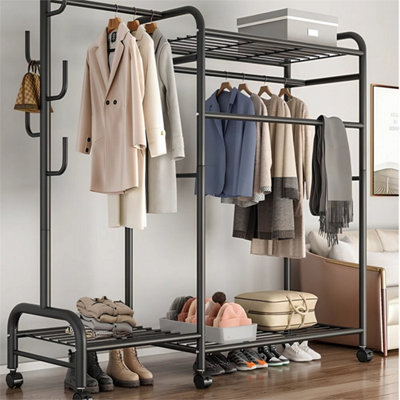  - Black Heavy Duty Clothes Rail 120Kg Load Sturdy Clothes Rack With Shelves & Shoe Rack