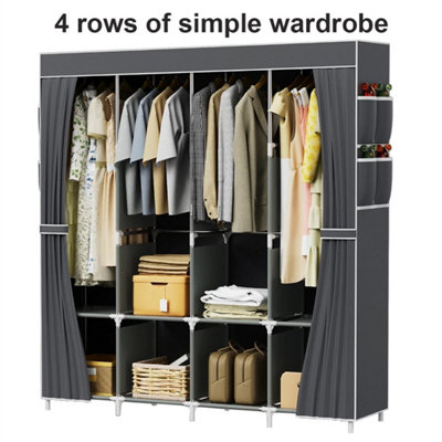 Grey-Large Fabric Canvas Wardrobe With Hanging Shelving Clothes Storage Closet Shelf from B&Q