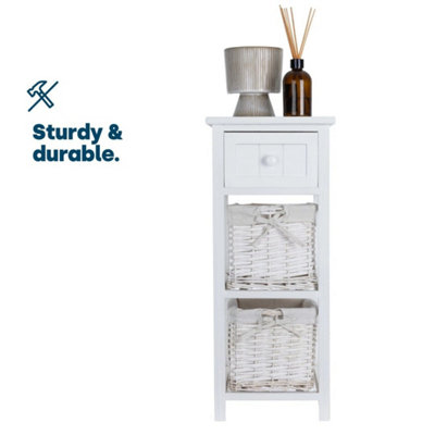  - 2 Tier Bedside Table White Wooden Storage Cabinet