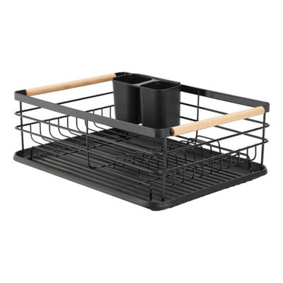  - Black Dish Drying Rack Drainer Kitchen Sink Plate Draining Tray Cutlery Holder