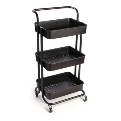 Trolley On Wheels 3 Tier Storage Shelves Black from B&Q
