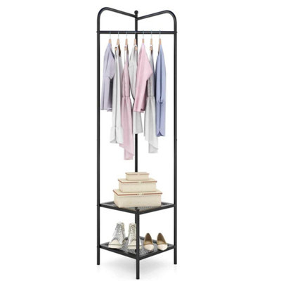  - Freestanding Hall Tree Corner Coat Rack With Top Hanger & 2 Mesh Shelves