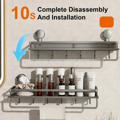 No Drill Bathroom Shelf Aluminum Suction Cup Wall Storage Corner Rack50Cm Rack from B&Q