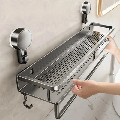 No Drill Bathroom Shelf Aluminum Suction Cup Wall Storage Corner Rack50Cm from B&Q