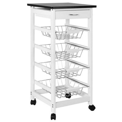 4 Tier Kitchen Basket Storage Trolley Rack Fruit Vegetable Organiser Shelf White from B&Q