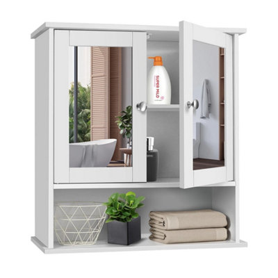 Bathroom Wall Cabinet Storage Cupboard With Mirror Wooden Shelves White from B&Q