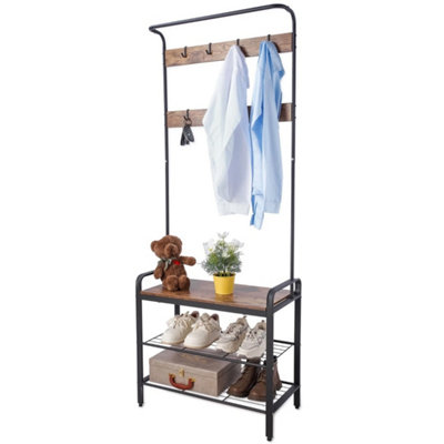 Black & Rustic Oak Entryway Hallway Coat Hanger Hooks Stand & Shoe Bench Storage Display Rack Unit from B&Q