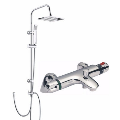 Bath Shower Mixer Thermostatic Valve Tap Dual Square Over Head Bathroom KitSquare Shower & Bath Shower Mixer Valve from B&Q