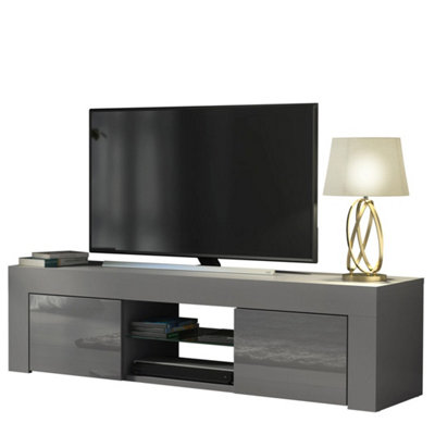 130Cm Tv Unit I Sideboard I Cabinet I Cupboard I Grey High Gloss Doors from B&Q