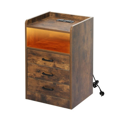 Bedside Table Nightstand Usb Charger Outlet Rgb Led 3 Drawers Oak from B&Q