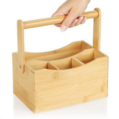 Bamboo 4 Compartment Cutlery Caddy Napkin Utensil Organiser from B&Q