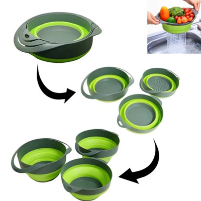 B&Q Set Of 3 Collapsible Washing Up Bowl Colander, Drainer, Strainer