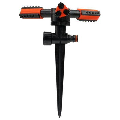  - Adjustable Tri-Arm Garden Lawn Sprinkler On Spike + Universal Hose Connector