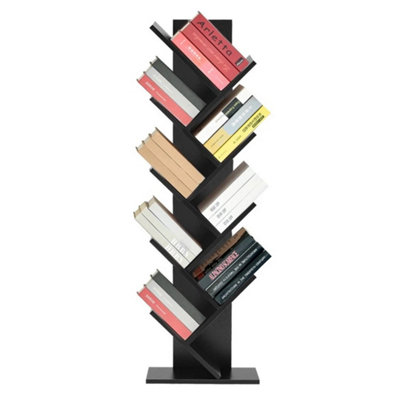  - 9 Tier Tree Bookshelf Tall Floor Standing Book Shelf Tall Bookcase Living Room Black
