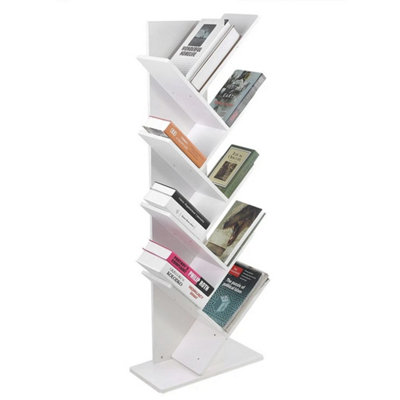  - 9 Tier Tree Bookshelf Tall Floor Standing Book Shelf Tall Bookcase Living Room White