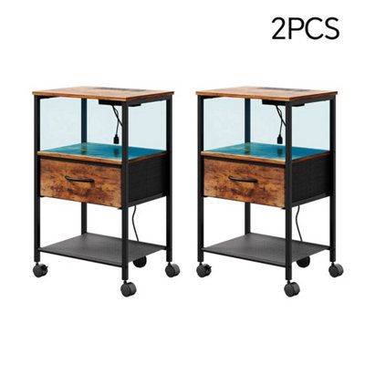  - Bedside Table Rgb Led Bedside Cabinet 1 Drawers Nightstand W/ Charging Station 2PcsWith Charging Station
