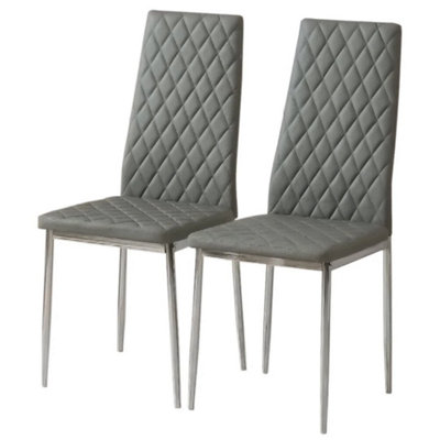  - 2Pcs Grey Faux Leather Dining Chairs Kitchen Furniture Padded Metal Legs Seat