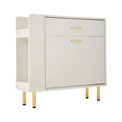  - Wooden Shoe Cabinet With Door And DrawerHome Space Saving For Entryway Storage Warm White Shoe Cabinet