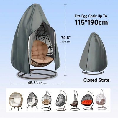  - Patio Hanging Egg Chair Cover Swing Egg Chair Cover 210D Heavy Duty 190Cmx115Cm Grey