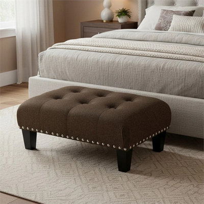  - Fabric Footstool Pouffe Padded Seat Bench Change Shoe Stool Wooden Legs 50X37X20Cm