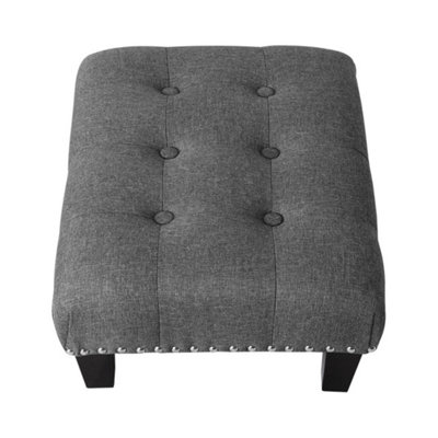  - Grey  Fabric Footstool Pouffe Padded Seat Bench Change Shoe Stool Wooden Legs 50X37X20Cm