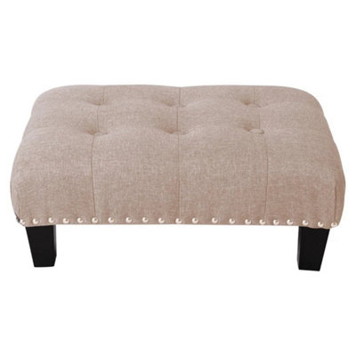  - Beige Fabric Footstool Pouffe Padded Seat Bench Change Shoe Stool Wooden Legs 50X37X20Cm