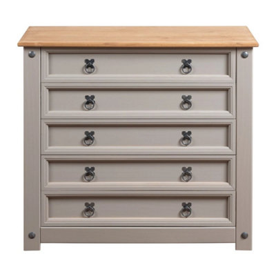  - Grey Chest Of Drawers 5 Drawer Wax Mexican Solid Pine